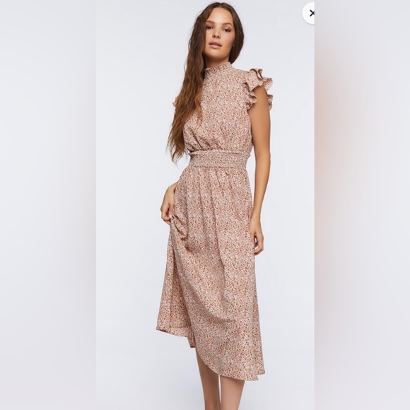 NWOT Mock Neck Floral Midi Dres - Picture 1 of 6